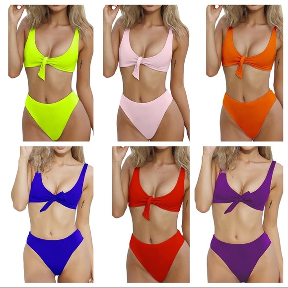 High cut thong cheeky high waist knot bikini set - Picture 6 of 8